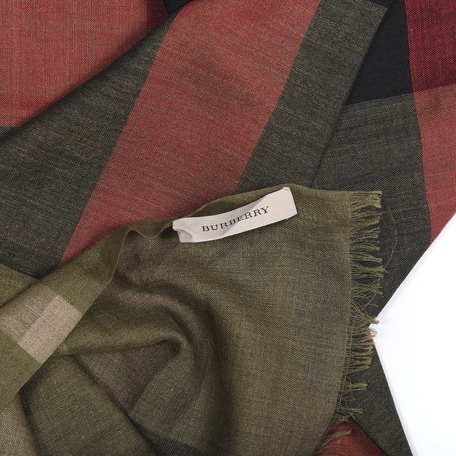Burberry Wool Silk Giant Check Scarf Green 3 of 3