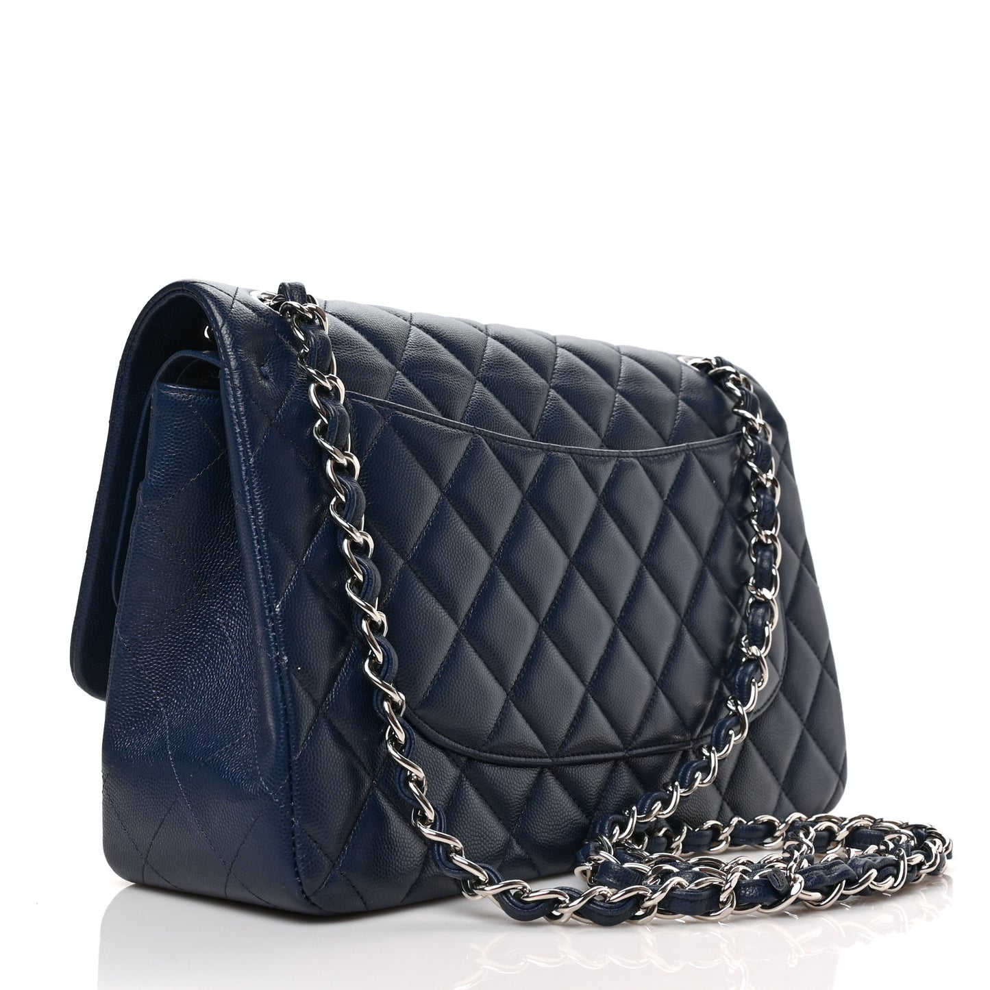 Caviar Quilted Jumbo Double Flap Navy Blue
