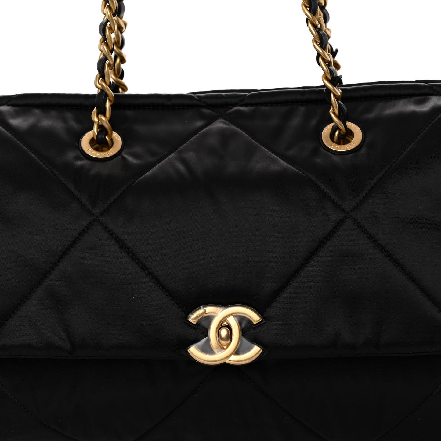 Satin Quilted Large Bowling Bag Flap Black