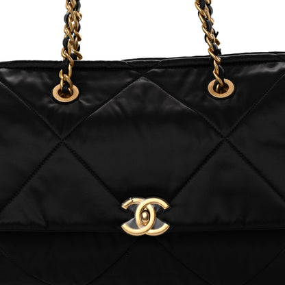 Chanel Satin Quilted Large Bowling Bag Flap Black 8 of 10