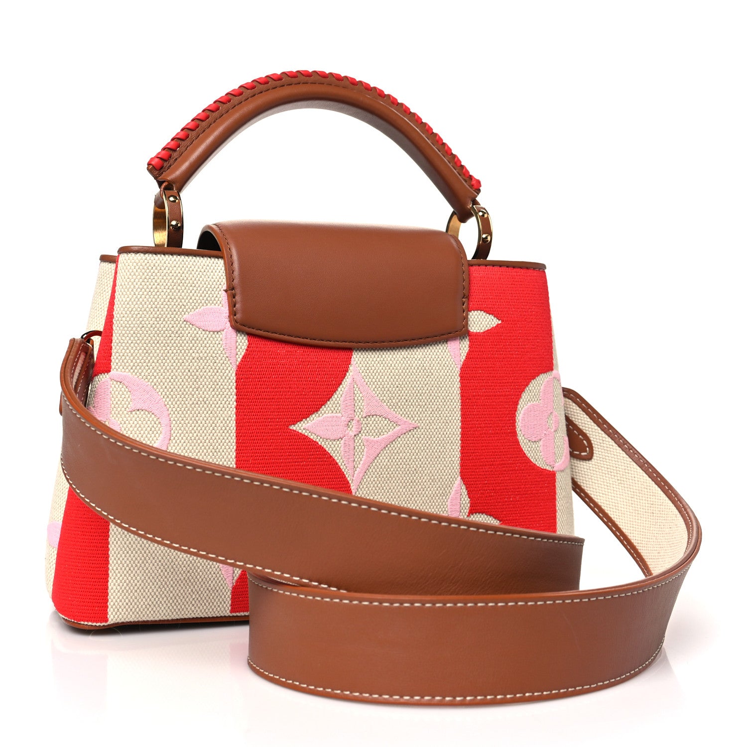 Louis Vuitton Canvas Calfskin Embroidered Braided Monogram Capucines BB Red 3 of 9