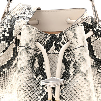 Jimmy Choo Calfskin Snakeskin Embossed Cinch M Bucket Bag Neutral 8 of 11