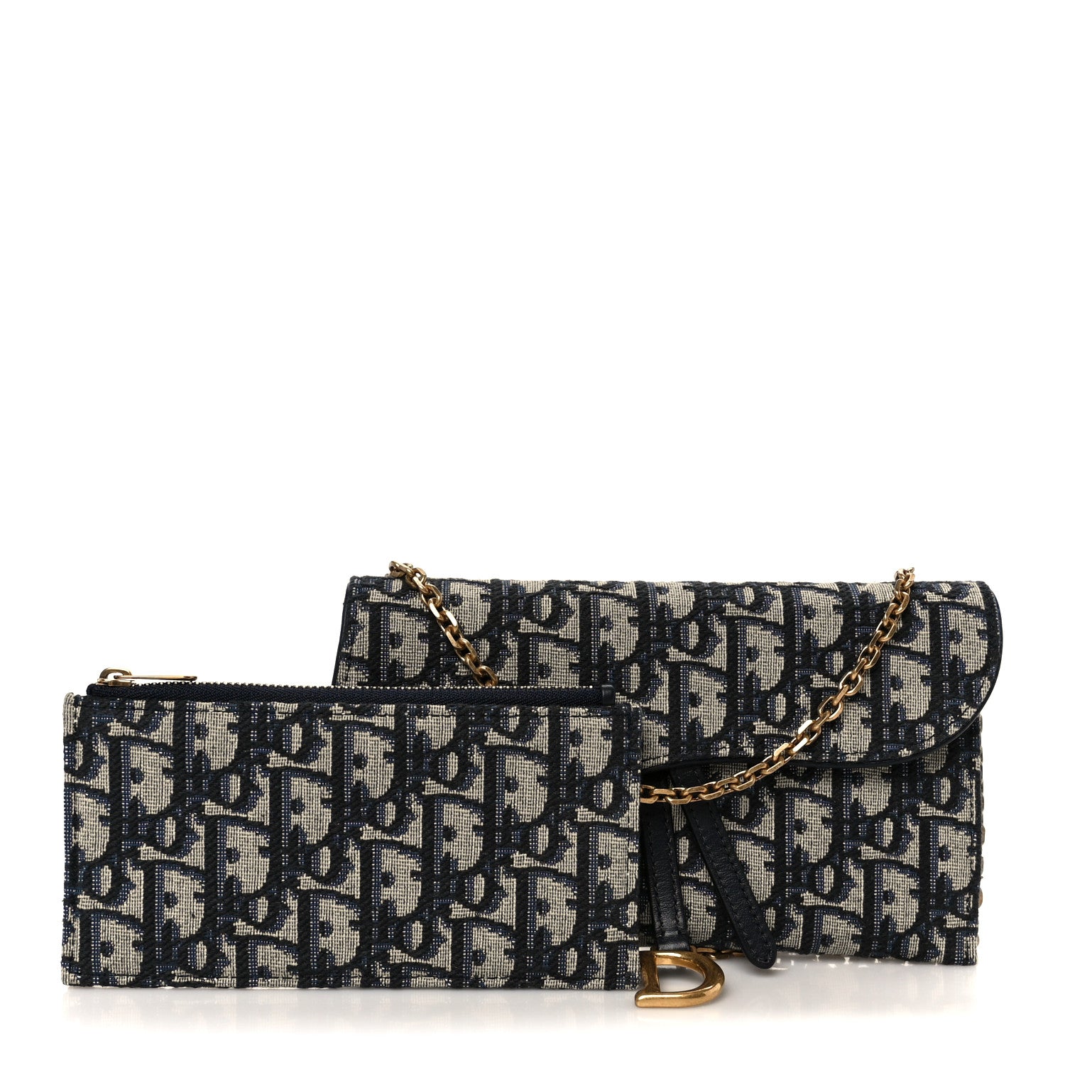 Christian Dior Oblique Saddle Chain Long Wallet Blue 3 of 14