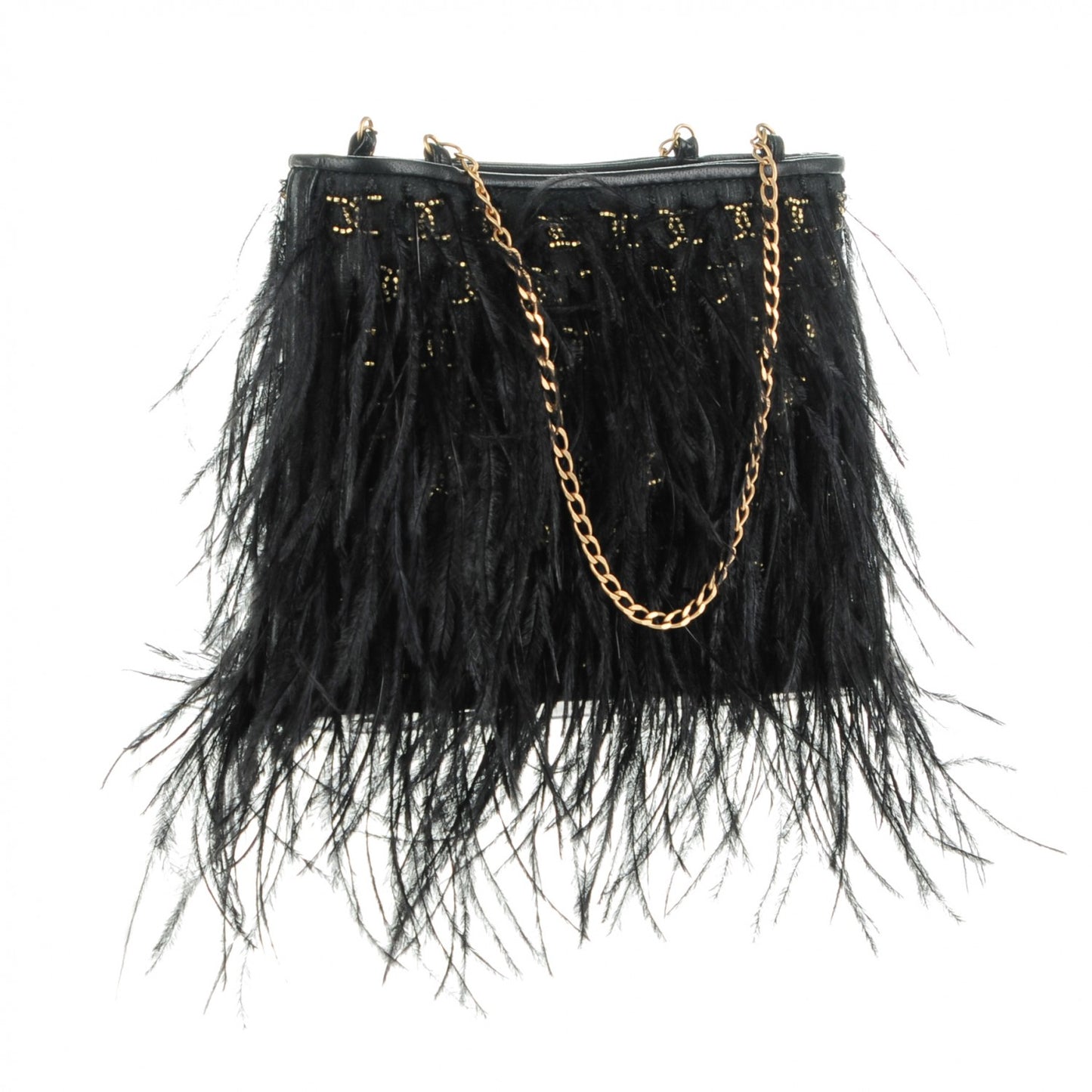 Ostrich Feather Beaded CC Evening Bag Black