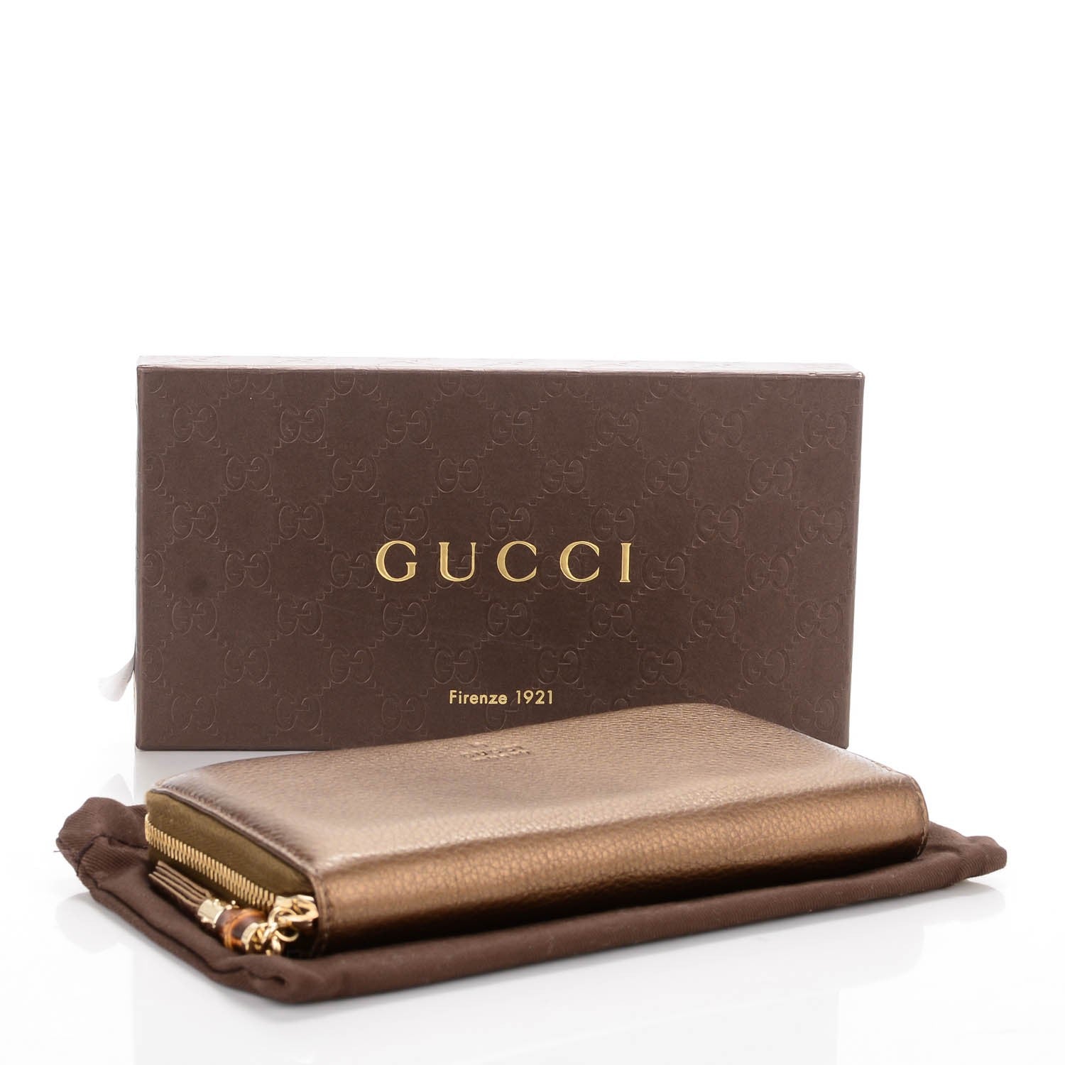 Gucci Metallic Calfskin Bamboo Tassel Zip Around Wallet Bronze 4 of 7