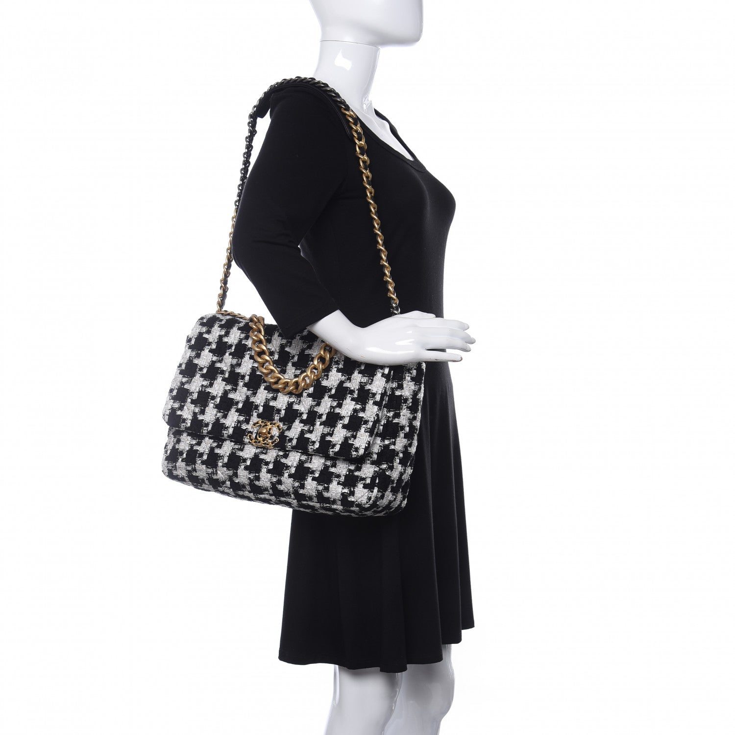 Chanel Tweed Quilted Maxi Chanel 19 Flap Black Ecru White 2 of 10