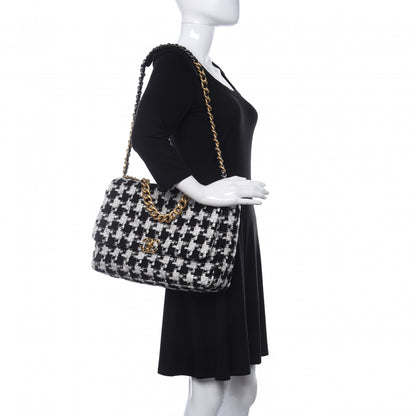 Chanel Tweed Quilted Maxi Chanel 19 Flap Black Ecru White 2 of 10