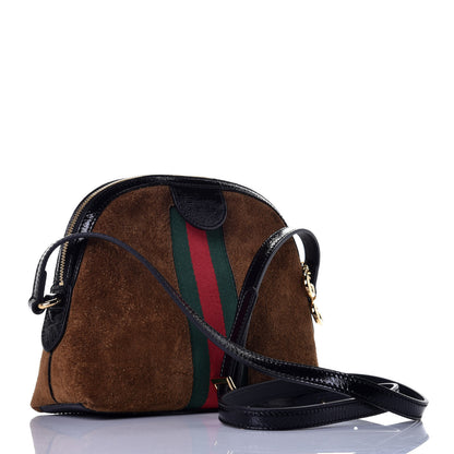 Gucci Suede Patent Web Small Ophidia Dome Shoulder Bag Nocciola Black 3 of 8