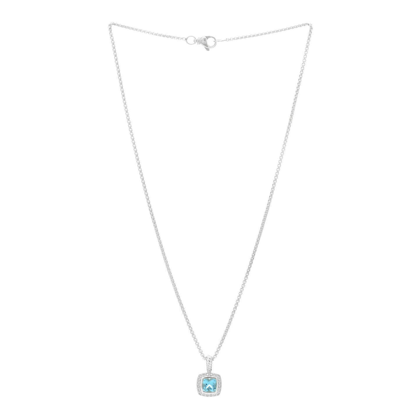 Sterling Silver Diamond Blue Topaz 7mm Petite Albion Pendant Necklace