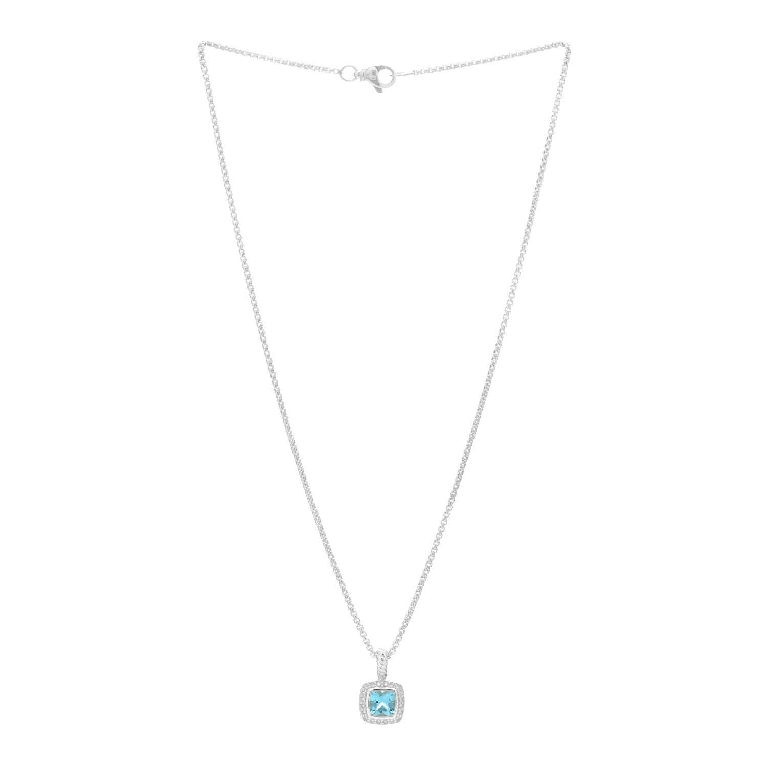 David Yurman Sterling Silver Diamond Blue Topaz 7mm Petite Albion Pendant Necklace 2 of 3