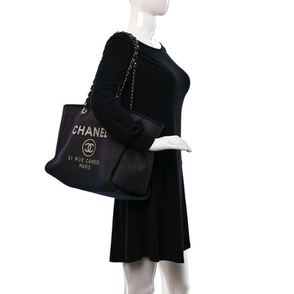 Chanel Canvas Large Deauville Tote Dark Blue 2 of 14