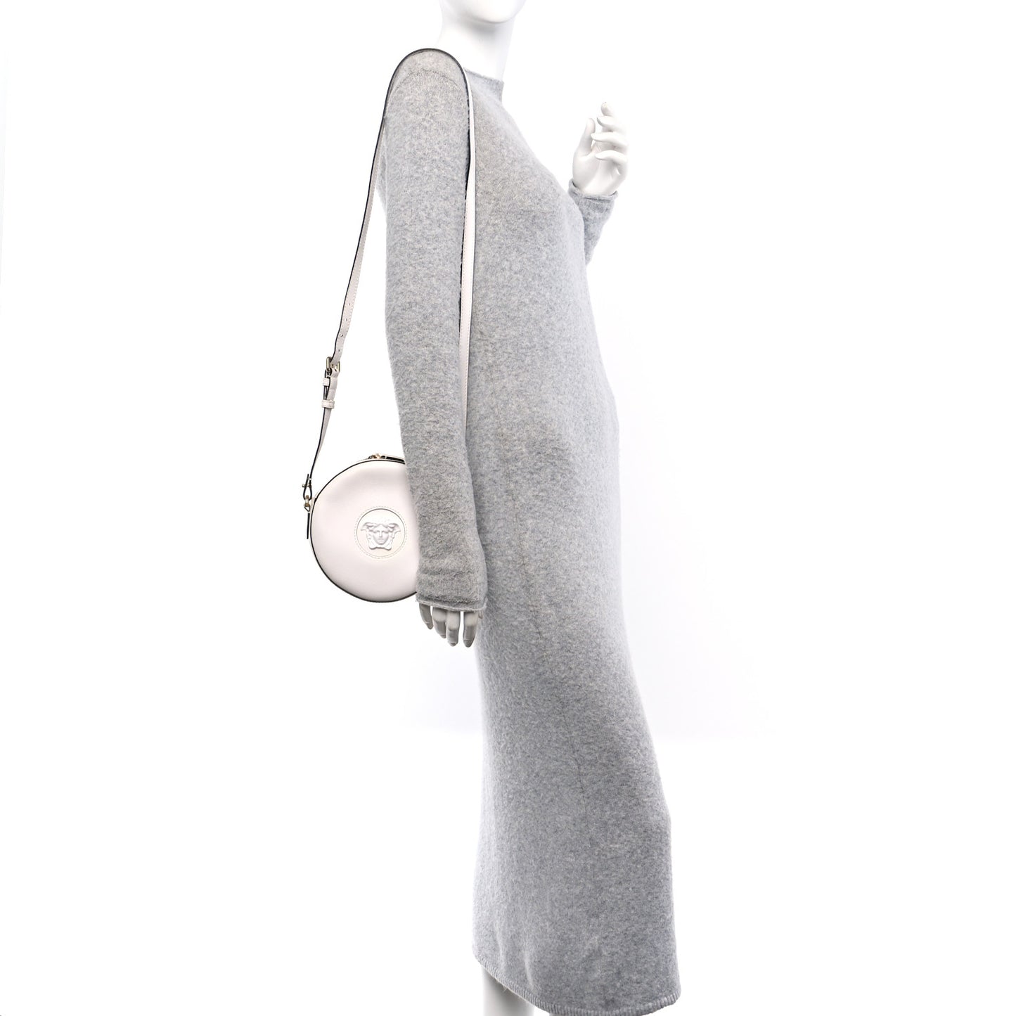 Calfskin La Medusa Round Camera Bag White