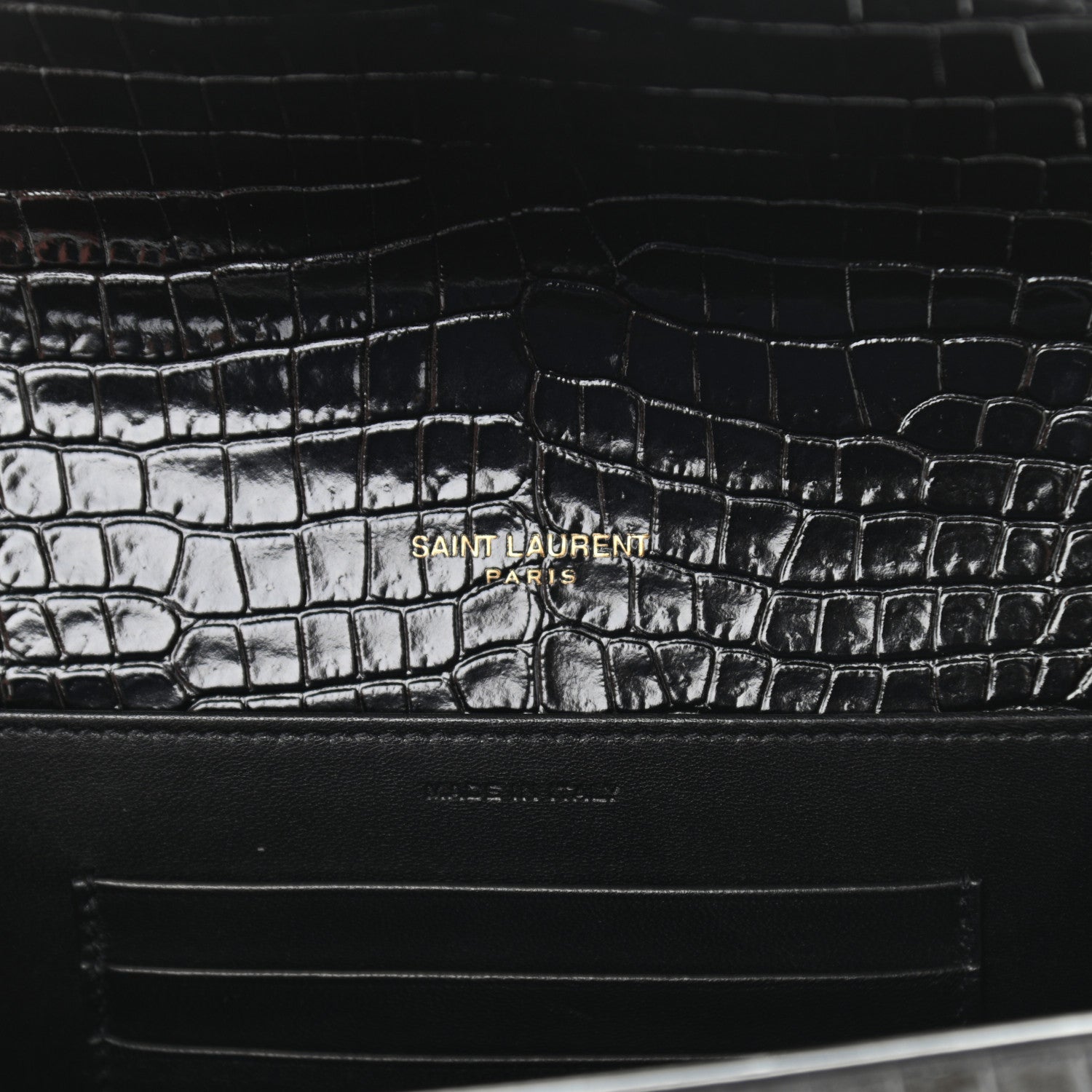 Saint Laurent Calfskin Crocodile Embossed Monogram Cassandra Chain Wallet Black 6 of 10