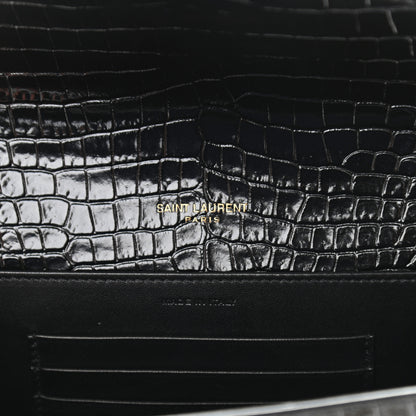 Saint Laurent Calfskin Crocodile Embossed Monogram Cassandra Chain Wallet Black 6 of 10