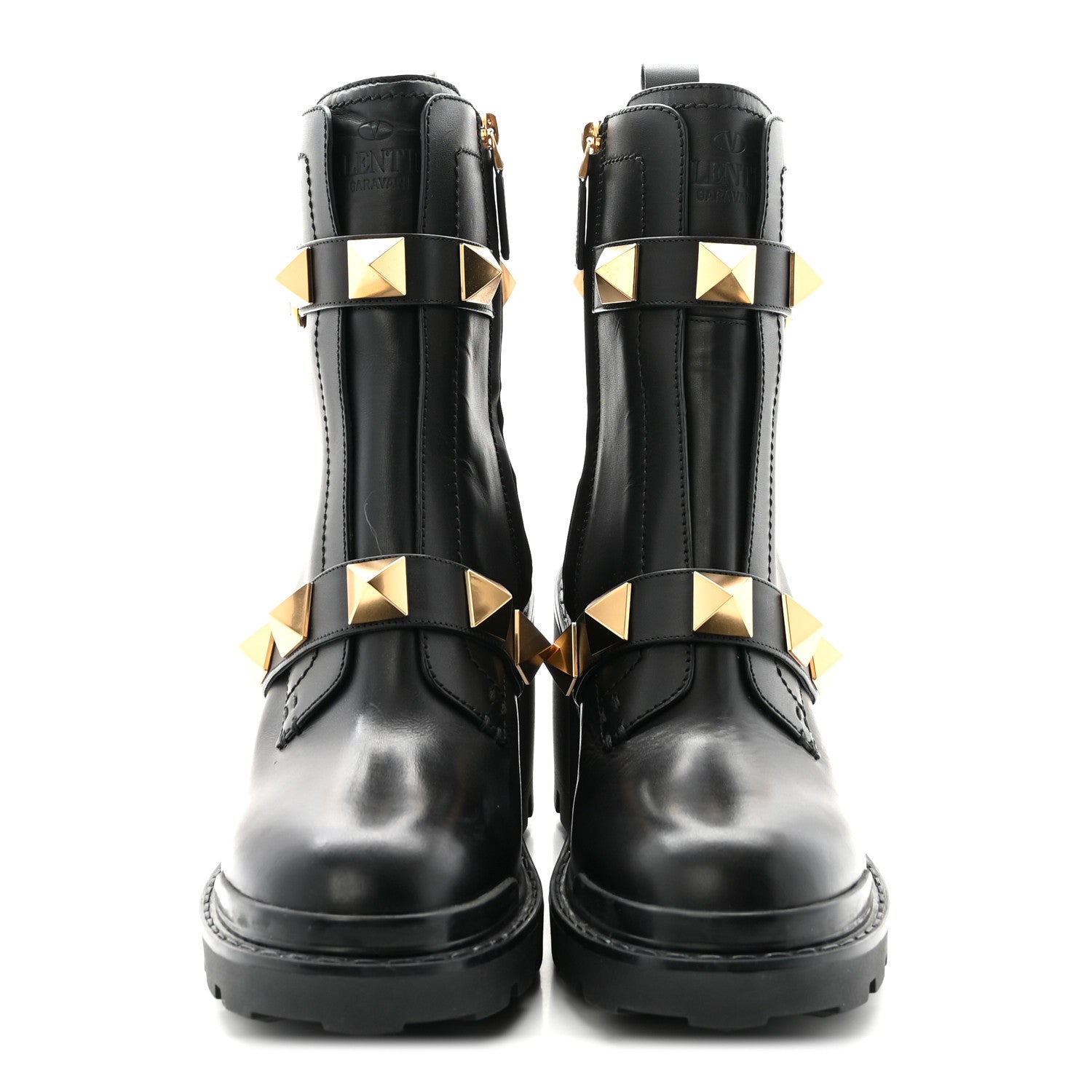 Valentino Garavani Calfskin Roman Stud 20/40mm Combat Boots 38.5 Black 3 of 9