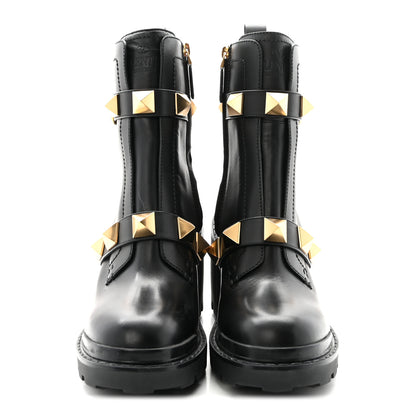 Valentino Garavani Calfskin Roman Stud 20/40mm Combat Boots 38.5 Black 3 of 9