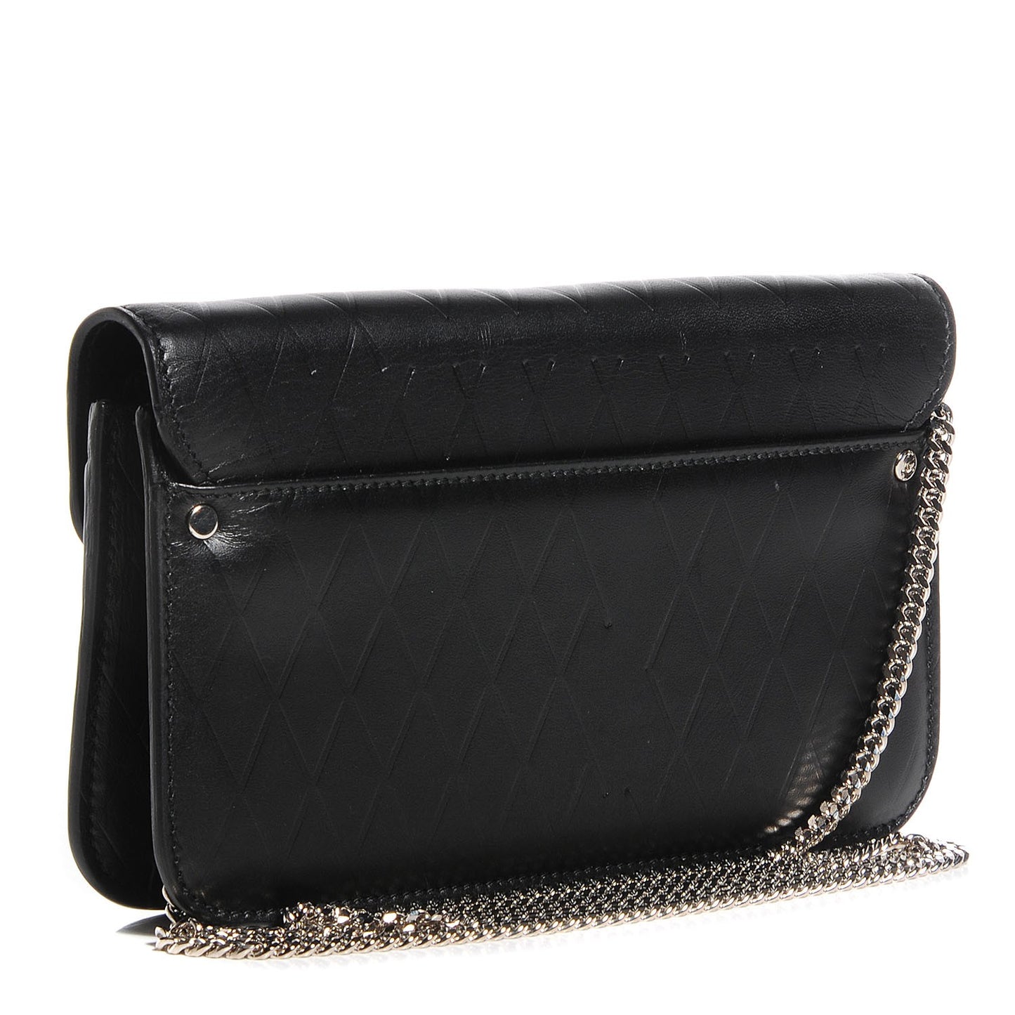 Calfskin Embossed Crosshatch PS11 Chain Wallet Black