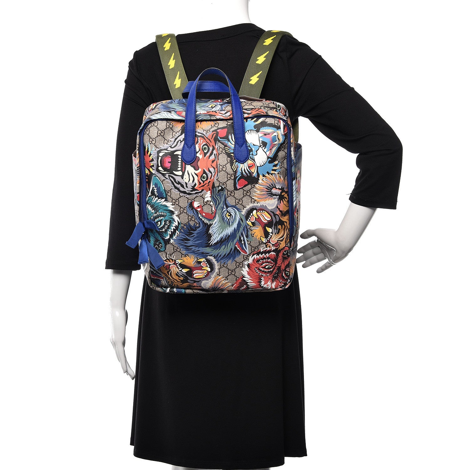 Gucci Soft GG Supreme Monogram Animal Faces Childrens Tote Backpack Beige Ebony Multicolor Electric Blue Military Fresia 2 of 8