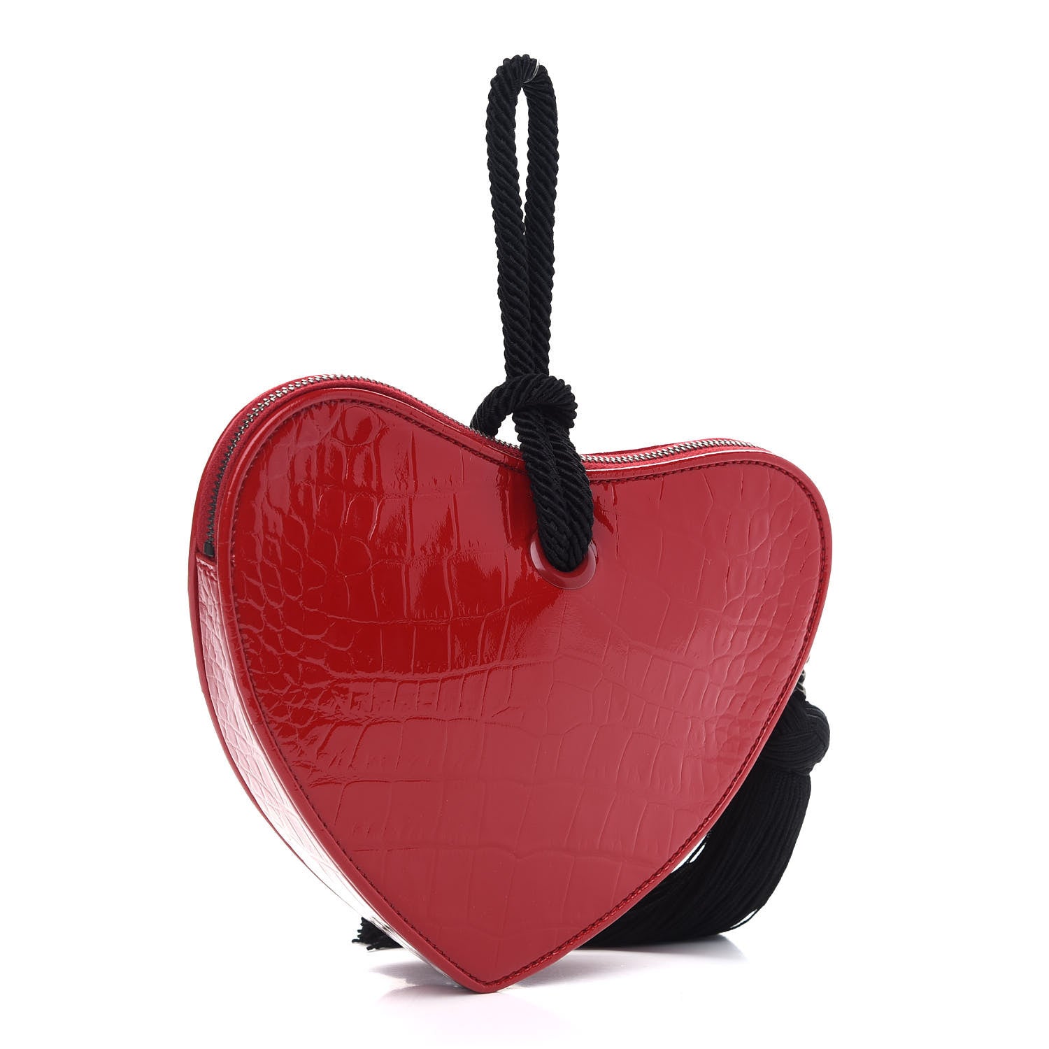Saint Laurent Patent Crocodile Embossed Sac Coeur Heart Shaped Clutch Red 3 of 8