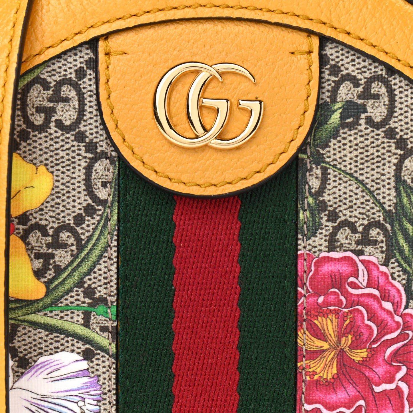 GG Supreme Monogram Flora Web Mini Ophidia Round Shoulder Bag Beige Multicolor Crop