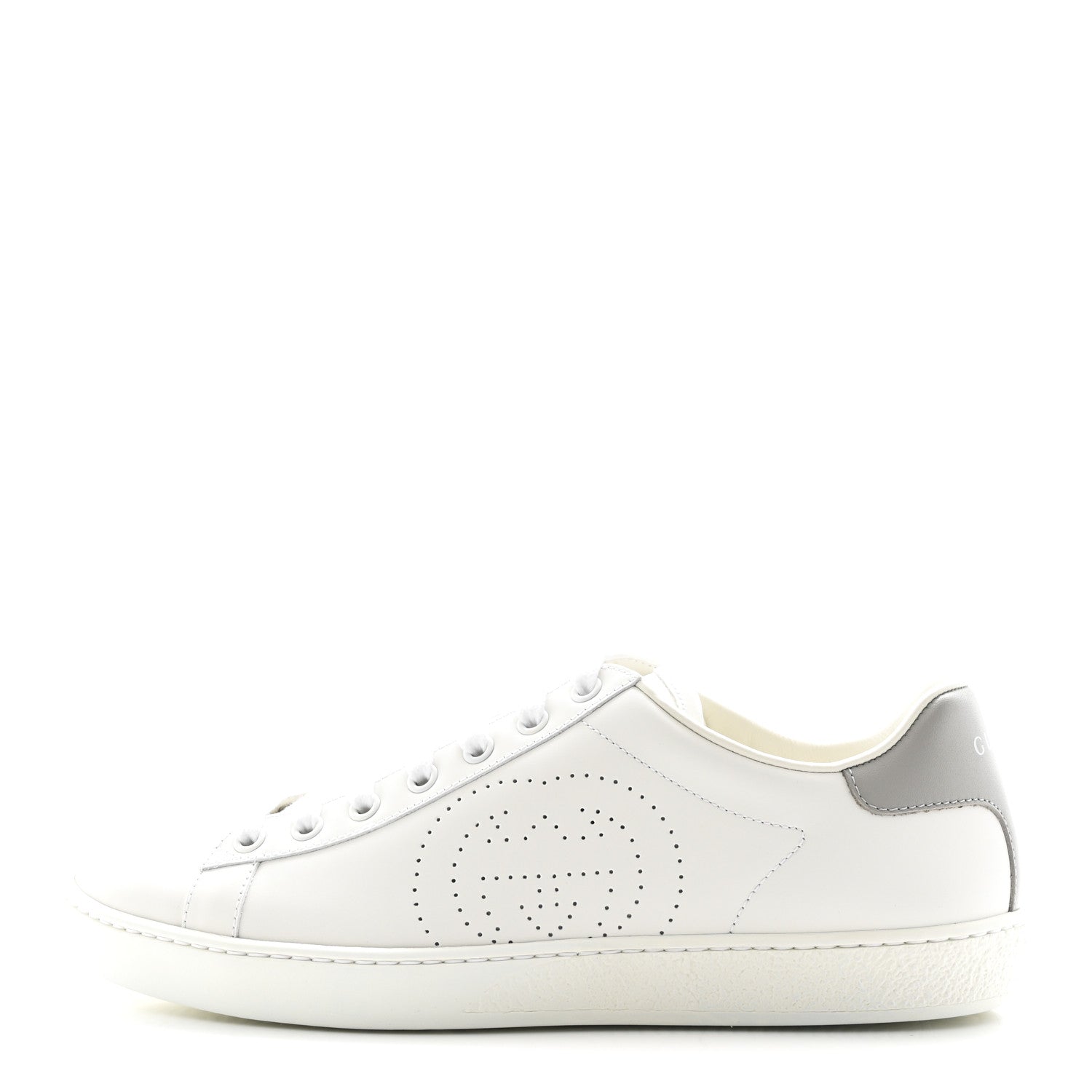 Gucci Calfskin Interlocking G Perforated Womens Ace Sneakers 38.5 White Grey Sky 1 of 10