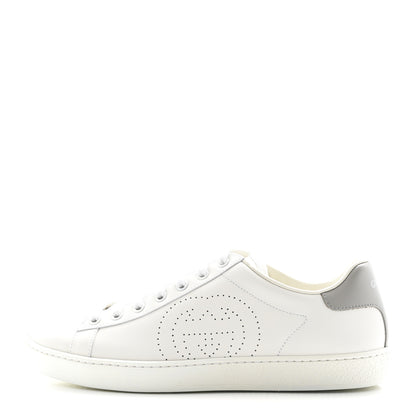 Gucci Calfskin Interlocking G Perforated Womens Ace Sneakers 38.5 White Grey Sky 1 of 10