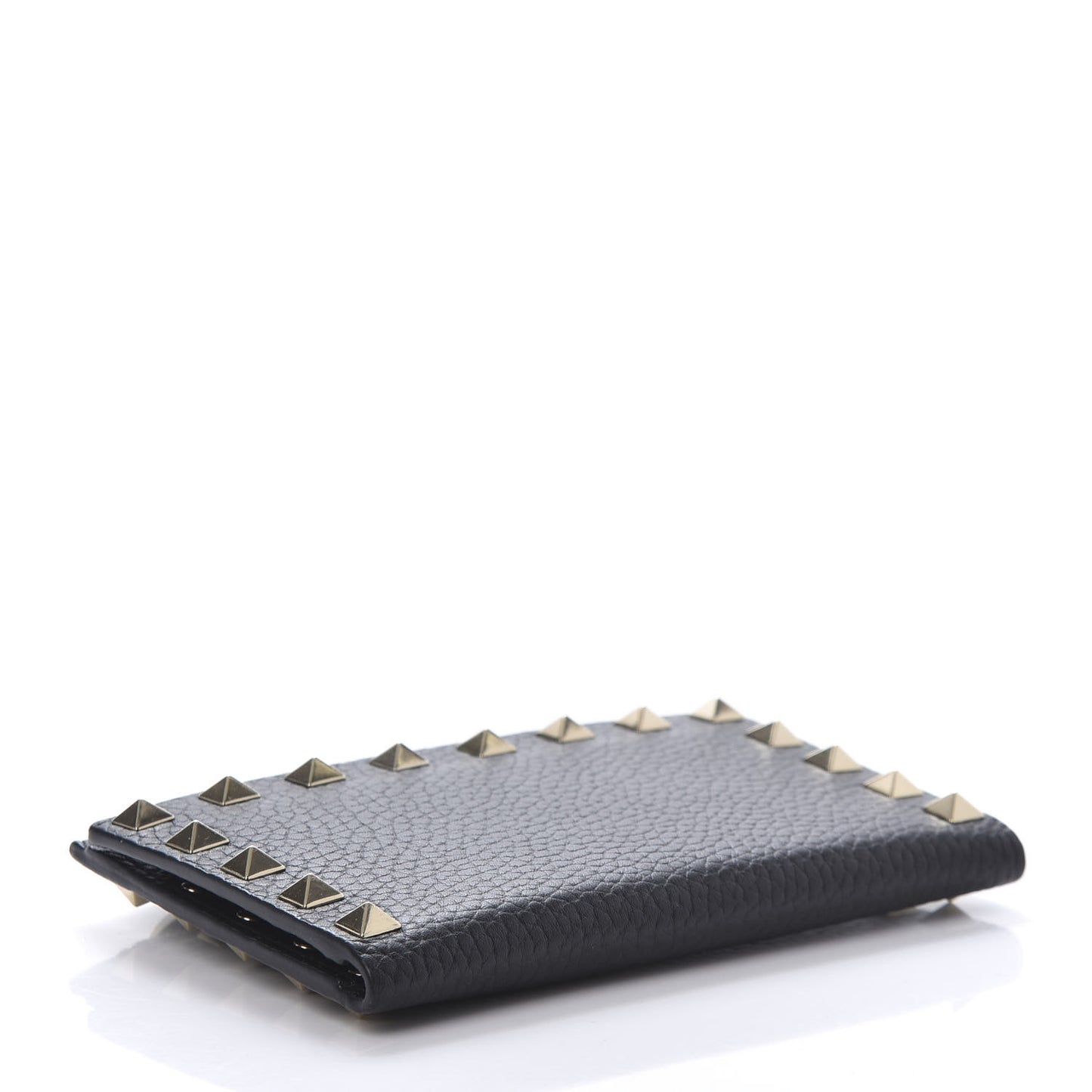 Pebbled Calfskin Rockstud Coin Case Card Holder Black