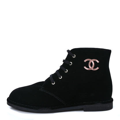 Chanel Velvet CC Lace Up Boots 41 Black 1 of 6