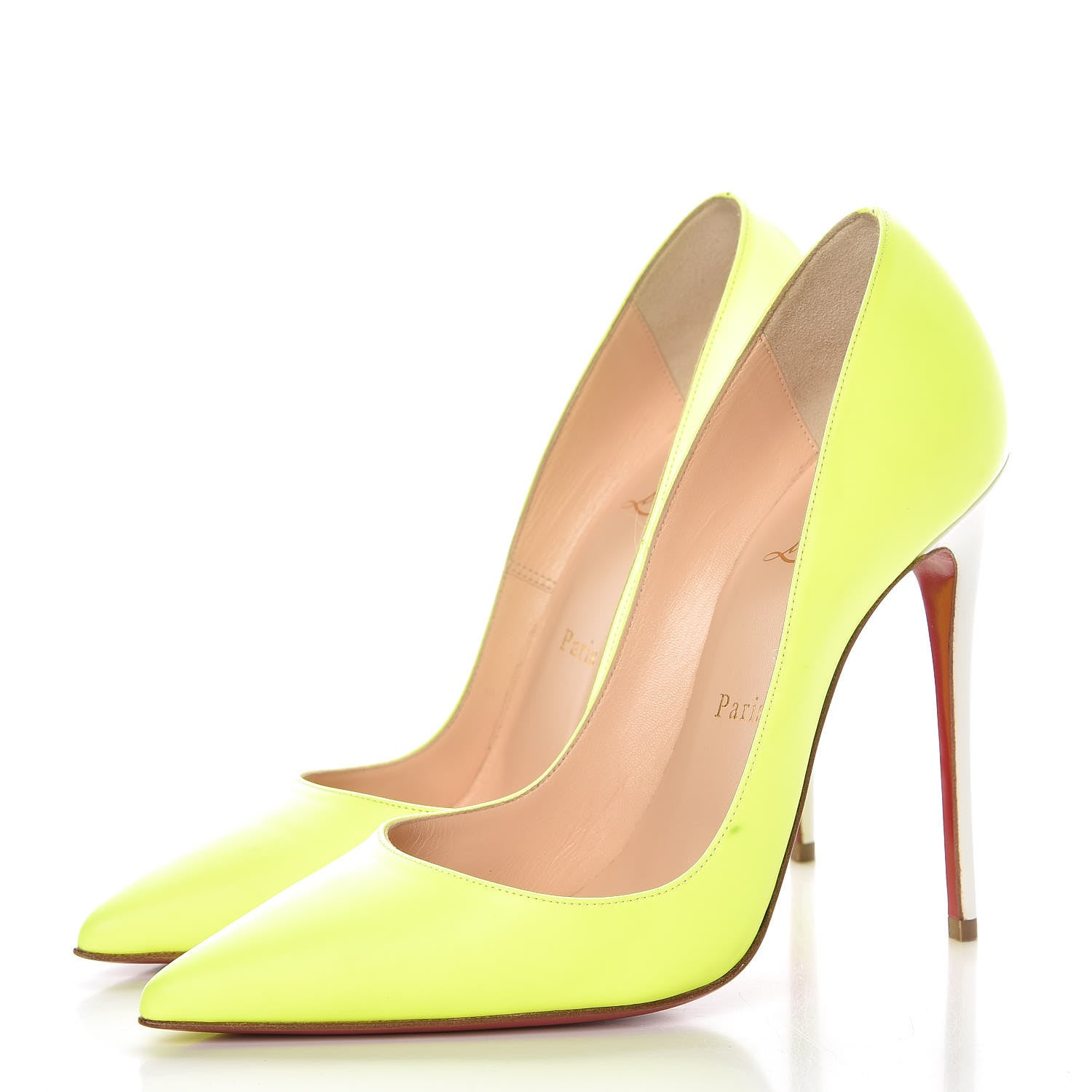 Christian Louboutin Matte Calfskin Jazz Calf Fluo So Kate 120 Pumps 38 Jaune White 3 of 11