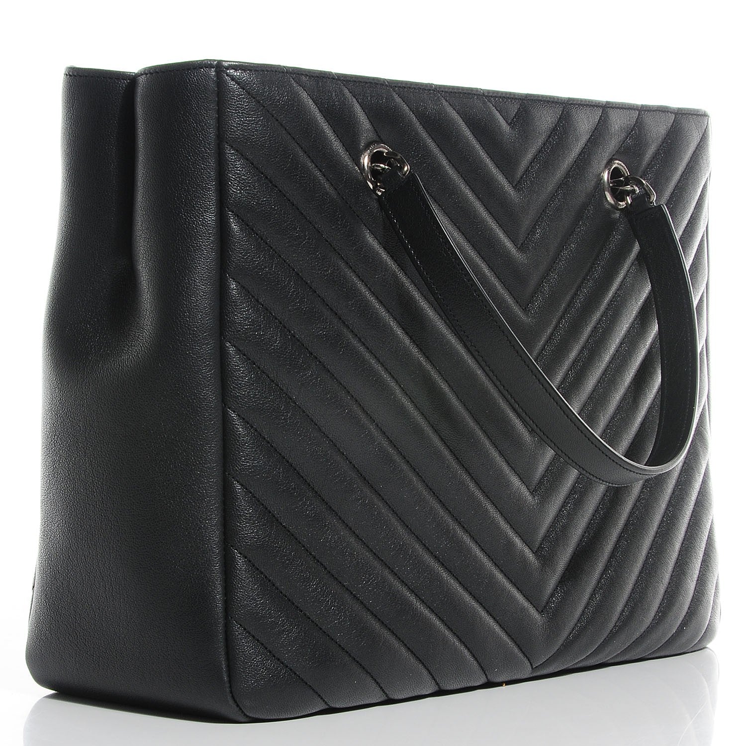Saint Laurent Sheepskin Matelasse Chevron Large Monogram Shopper Black 3 of 9