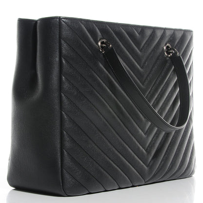 Saint Laurent Sheepskin Matelasse Chevron Large Monogram Shopper Black 3 of 9