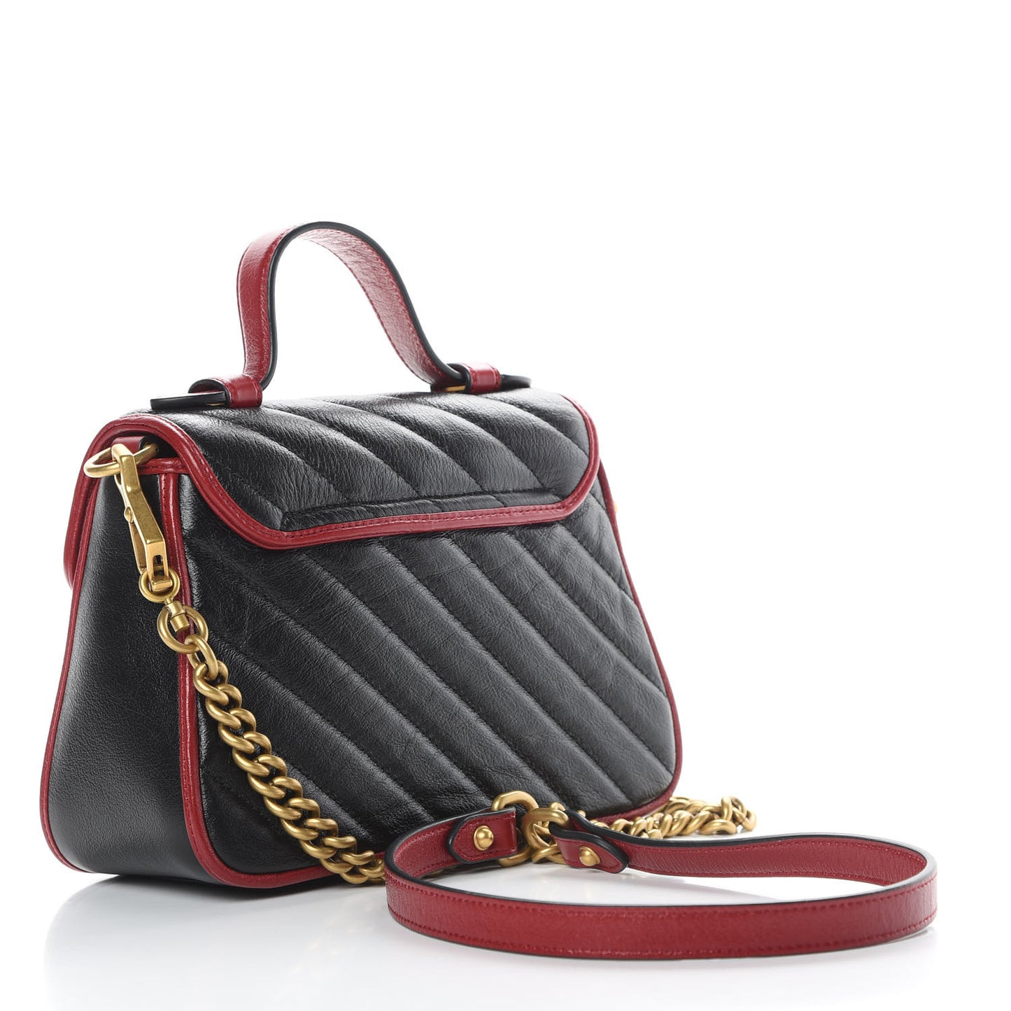 Vintage Effect Calfskin Matelasse Diagonal Mini Torchon GG Marmont Top Handle Shoulder Bag Black Romantic Cherry