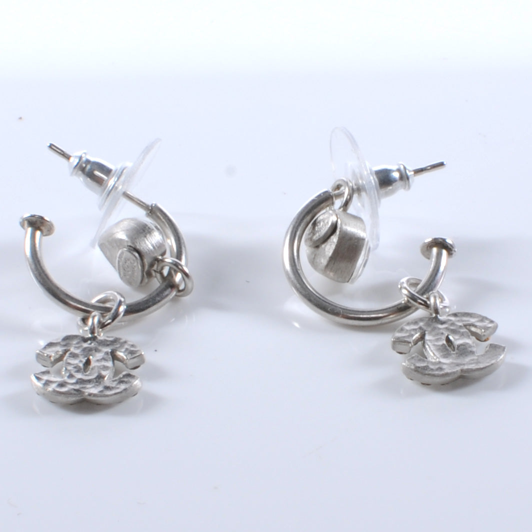 Crystal Heart CC Hoop Earrings Silver