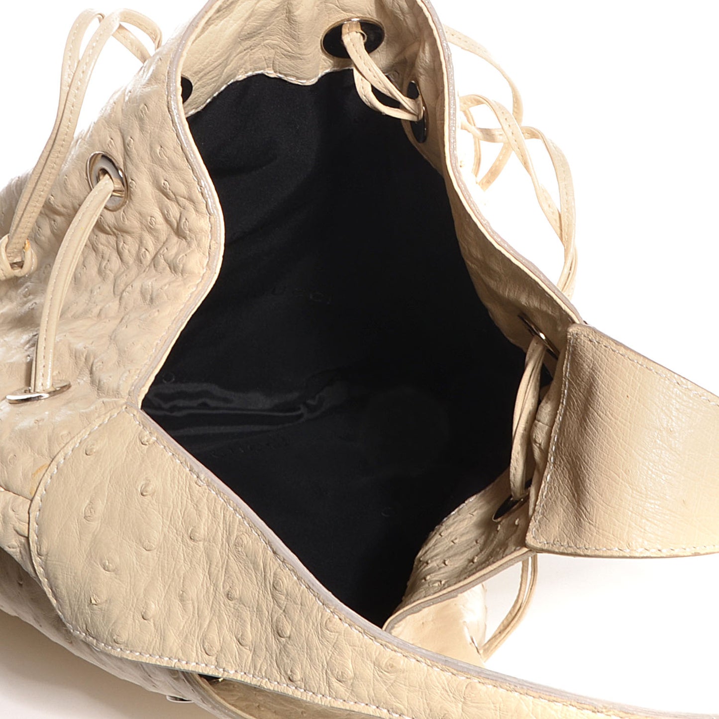 Ostrich Drawstring Hobo Off White