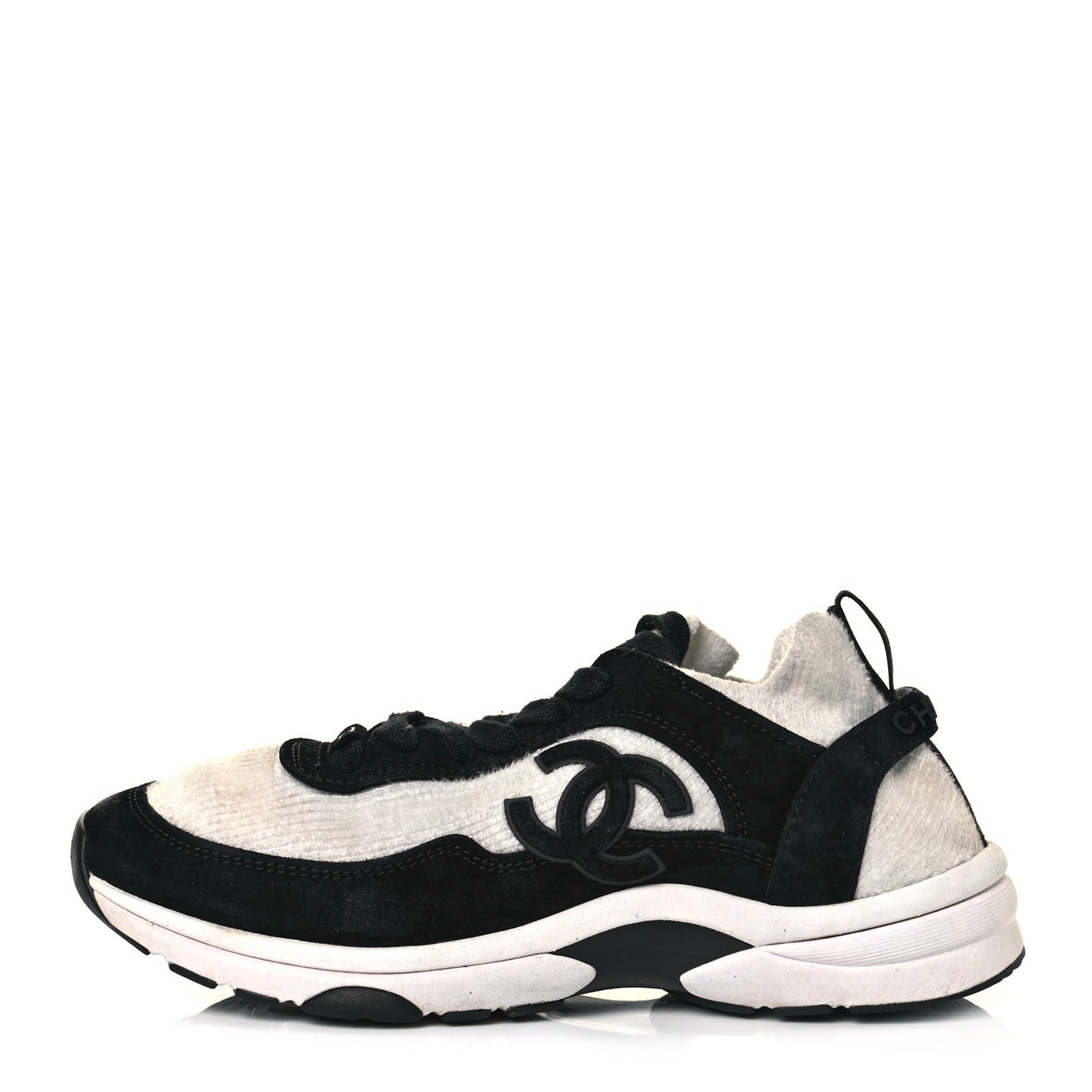 Fabric Suede Calfskin CC Sneakers 40 White Black