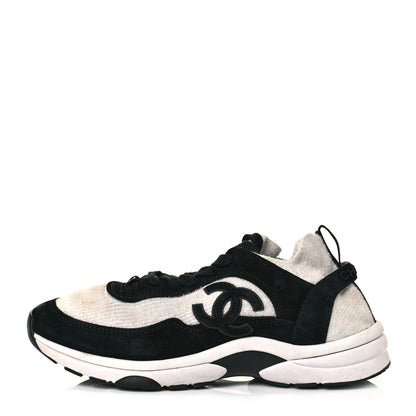 Chanel Fabric Suede Calfskin CC Sneakers 40 White Black 1 of 9