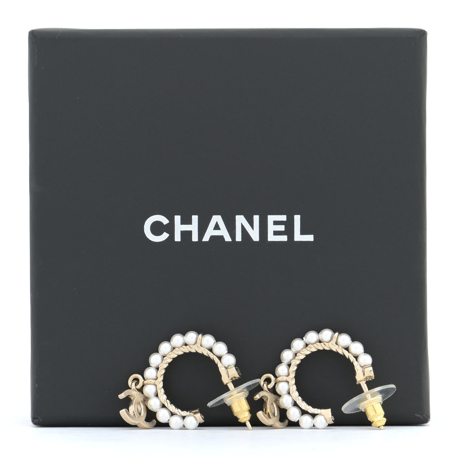 Chanel Pearl Charms CC Hoop Earrings Gold 5 of 5