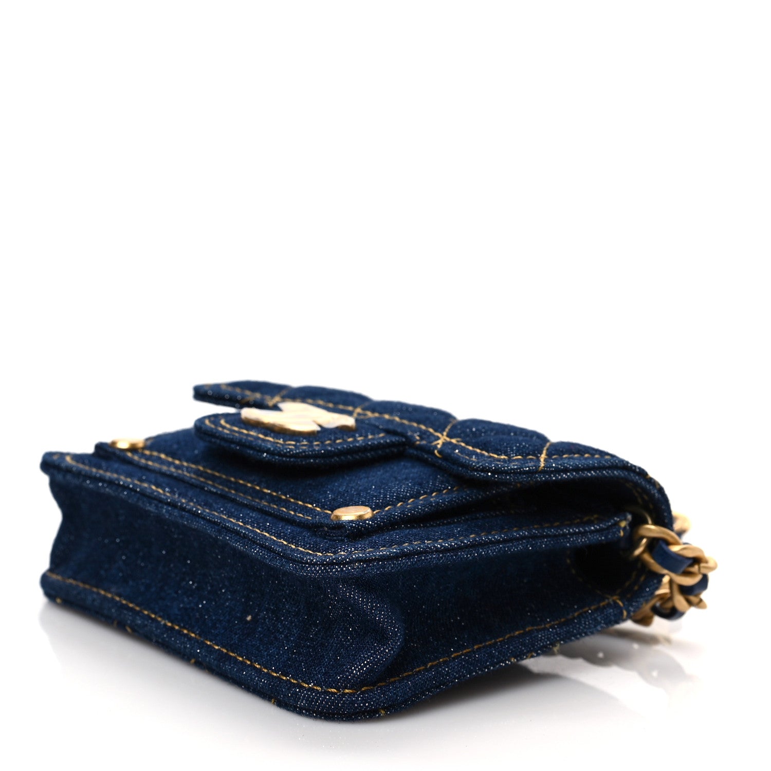Chanel Denim Quilted Double You Card Holder On Chain Blue 7 of 7