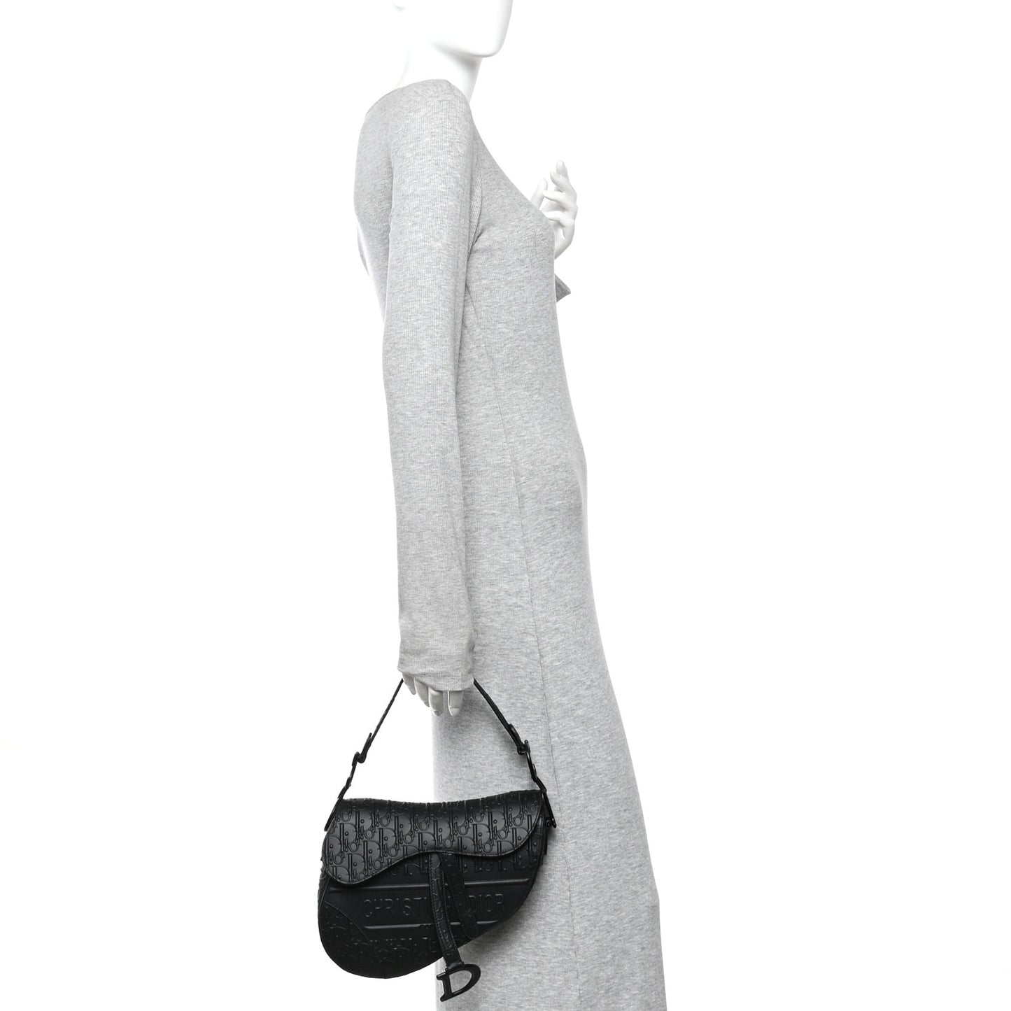 Calfskin Embossed Oblique Saddle Bag Black