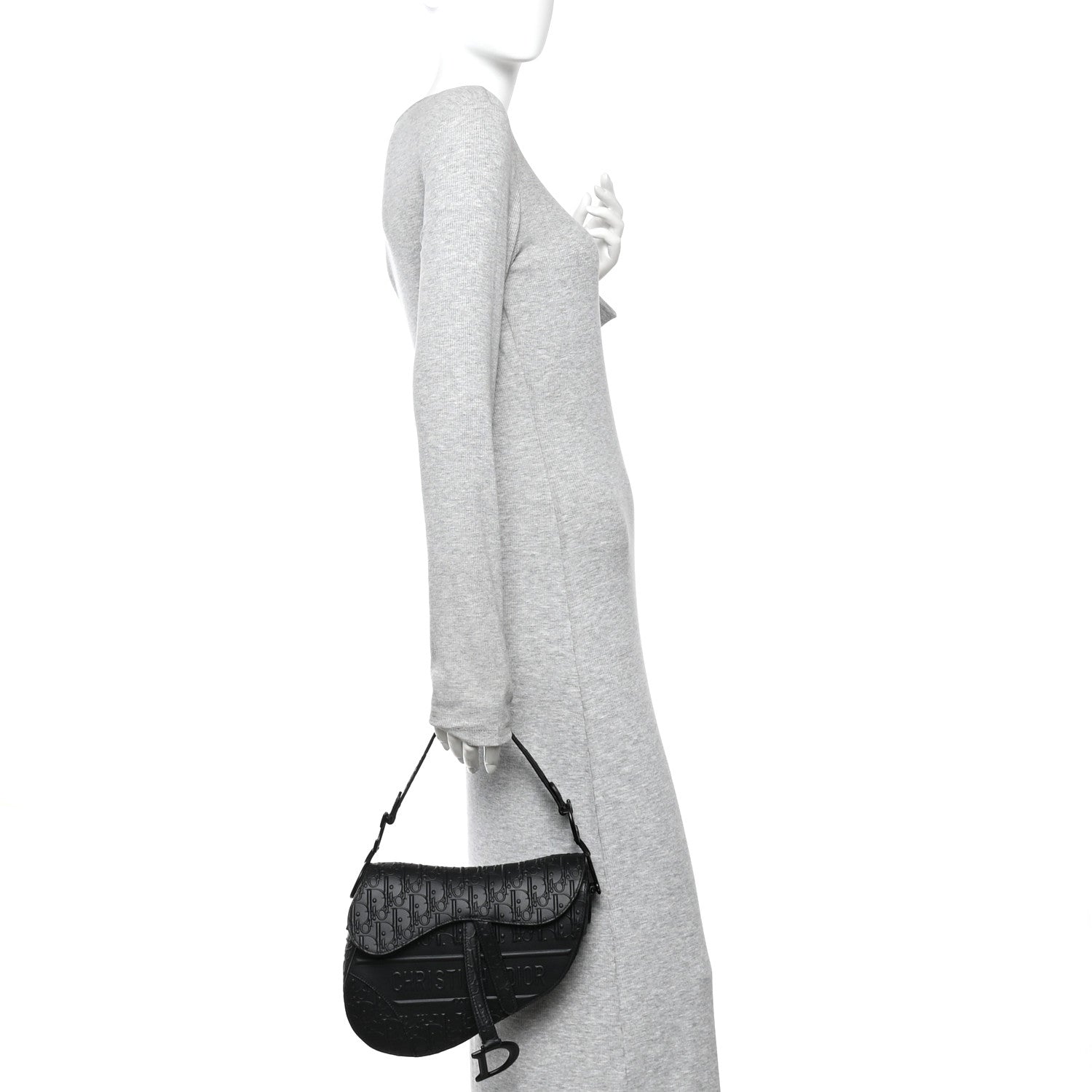 Christian Dior Calfskin Embossed Oblique Saddle Bag Black 2 of 10
