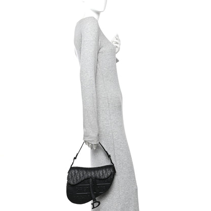 Christian Dior Calfskin Embossed Oblique Saddle Bag Black 2 of 10