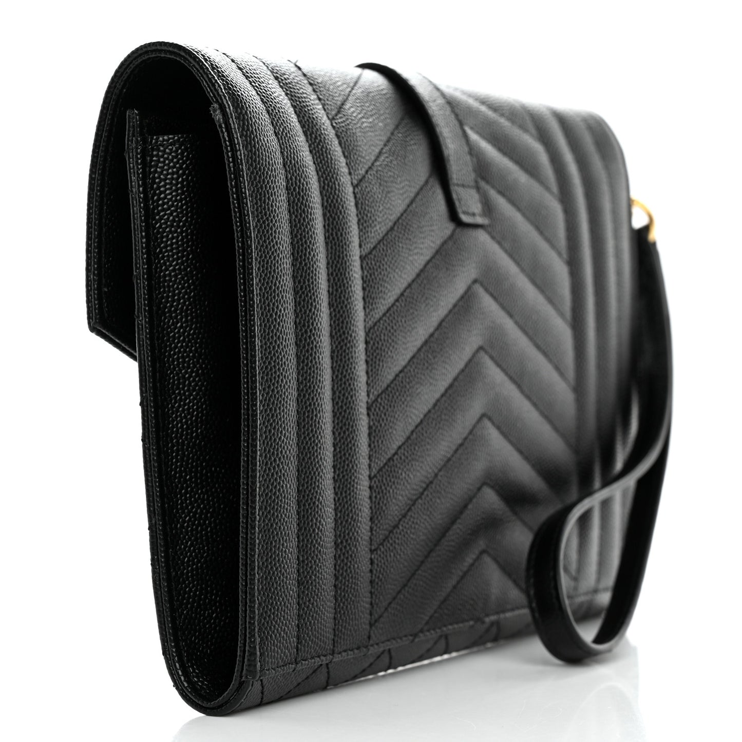 Grain De Poudre Textured Mixed Matelasse Triquilt Monogram Clutch Black