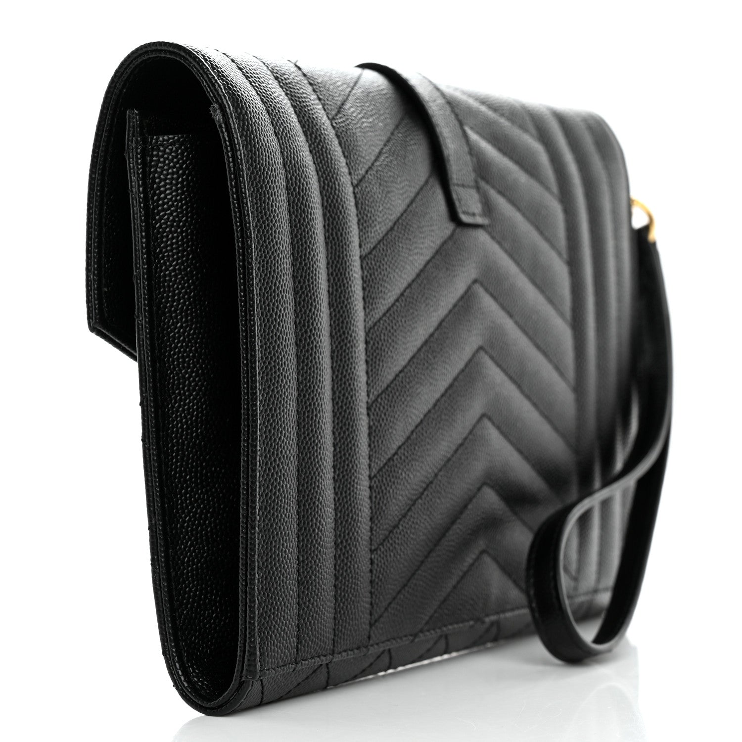 Saint Laurent Grain De Poudre Textured Mixed Matelasse Triquilt Monogram Clutch Black 3 of 8