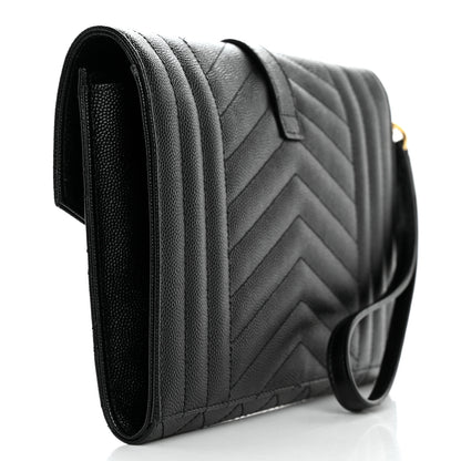 Saint Laurent Grain De Poudre Textured Mixed Matelasse Triquilt Monogram Clutch Black 3 of 8