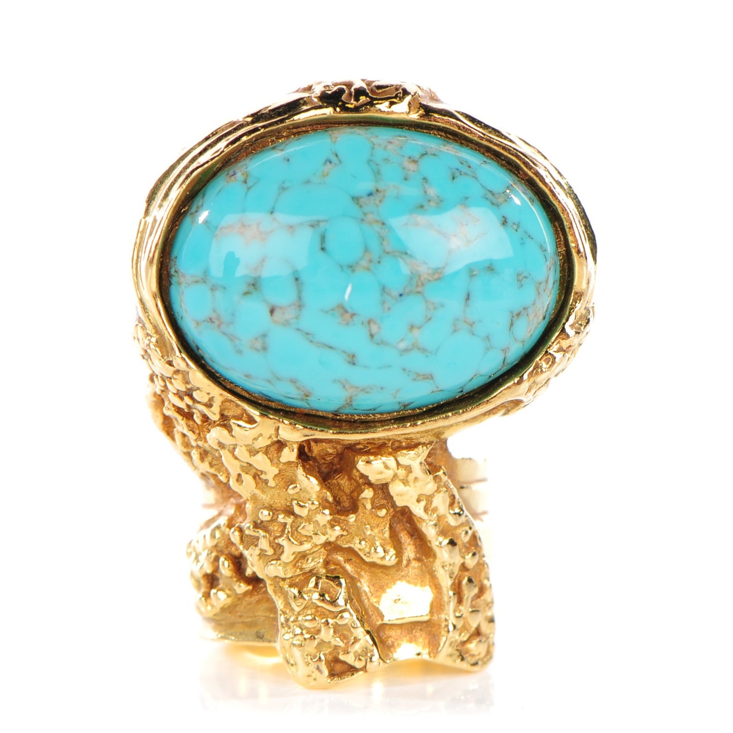 Glass Cabochon Arty Ovale Ring 5 Gold Turquoise
