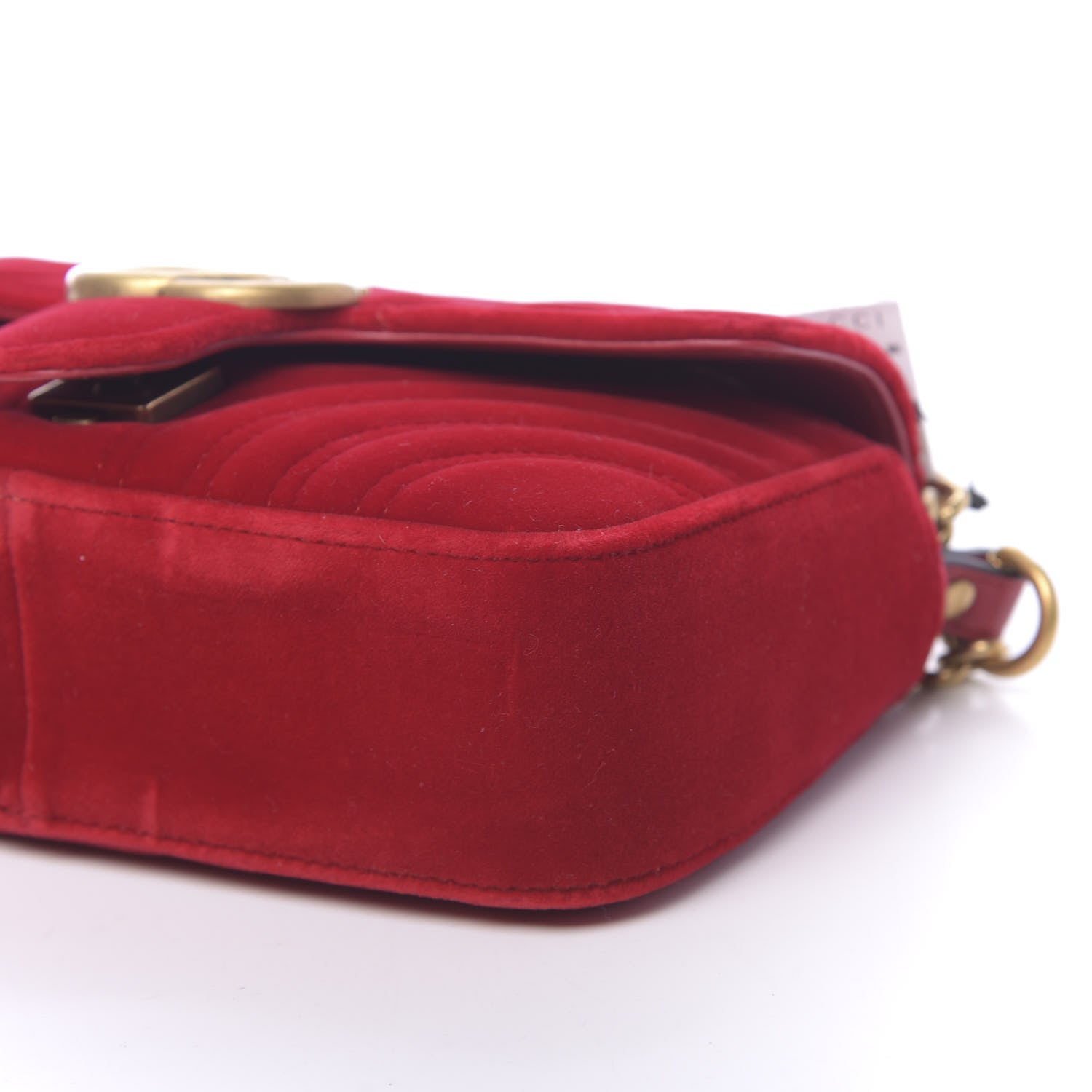Gucci Velvet Matelasse Mini GG Marmont Shoulder Bag Hibiscus Red 8 of 9