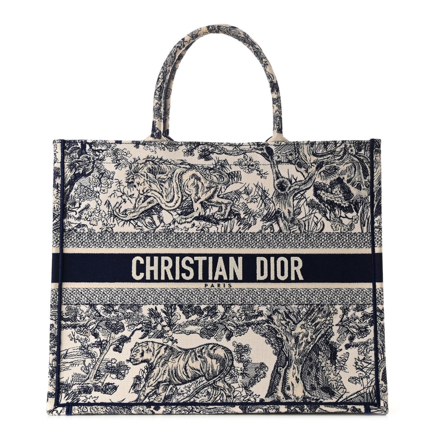 Canvas Embroidered Large Dioriviera Toile De Jouy Book Tote Blue
