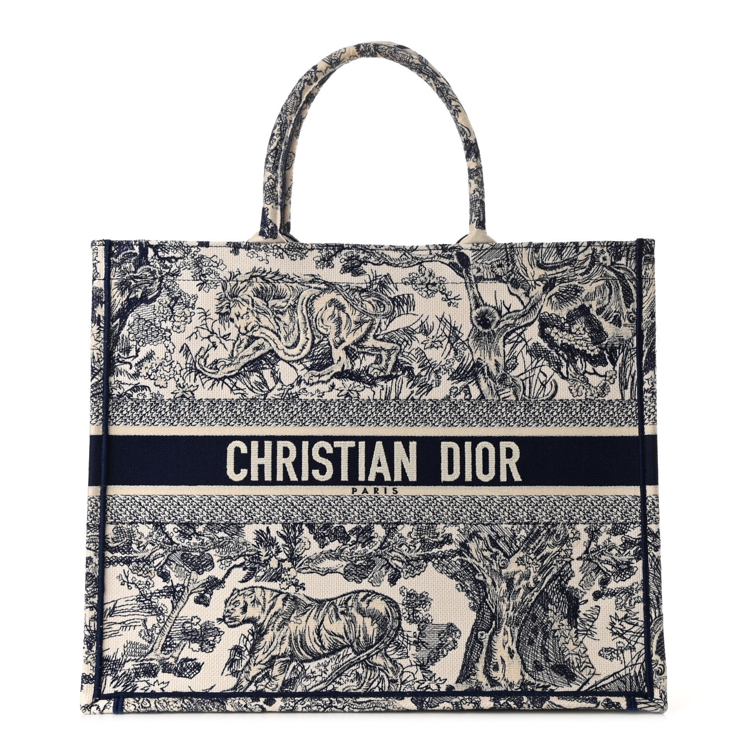 Christian Dior Canvas Embroidered Large Dioriviera Toile De Jouy Book Tote Blue 1 of 12