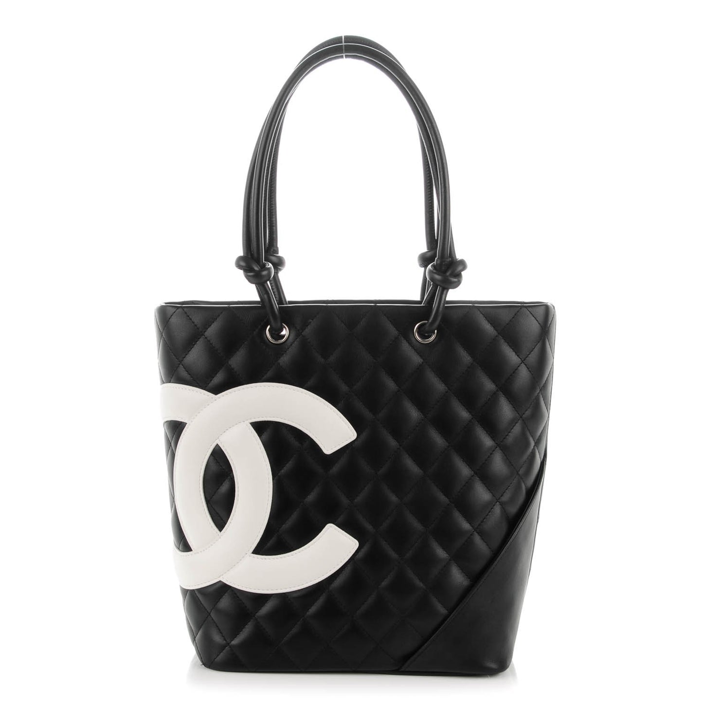 Calfskin Quilted Medium Cambon Tote Black White
