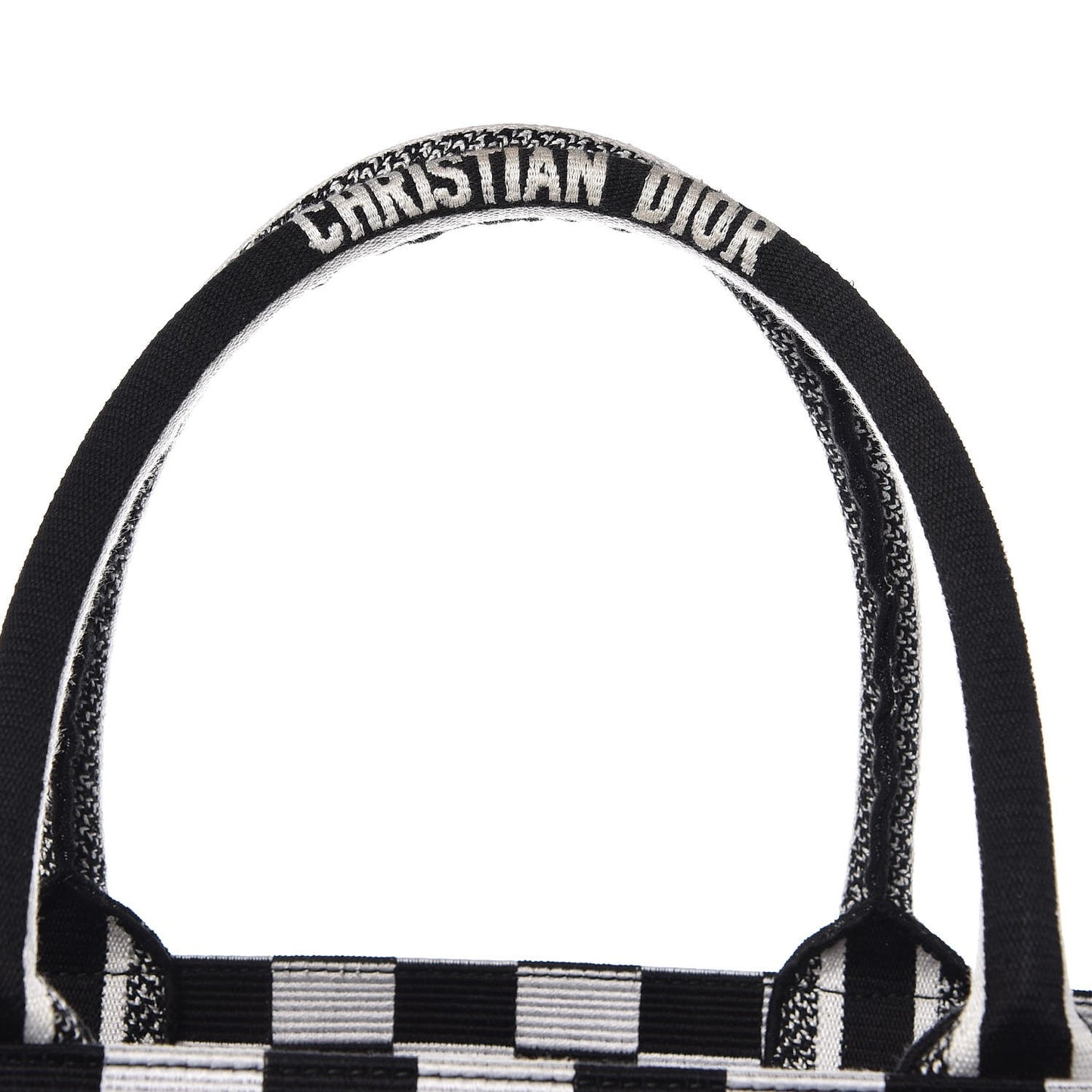 Canvas Embroidered Checkered Book Tote Black White